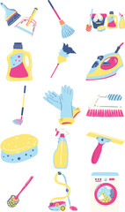 Fresh Cleaning Tools Illustration Set