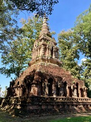 Ancient Pasak temple, Located just outside the city's old walls Chiang Saen District, ruins Wat Pa Sak, Ancient City, Chiang Saen, Chiang Rai, Thailand - obrazy, fototapety, plakaty