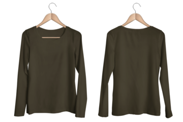 Blank Template Hanging Army Woman Round Neck Long Sleeve T-shirt Mockup