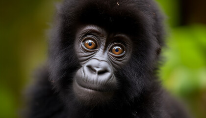 Obraz premium Primate portrait Cute monkey staring, focus on foreground, tropical forest generated by AI
