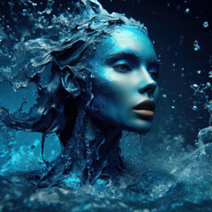beautiful female fantasy water elemental demon or sea goddess emerges from the ocean