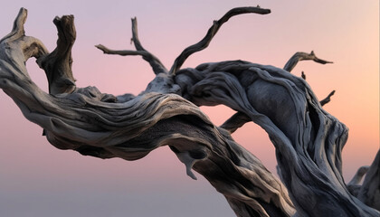 Fototapeta premium Silhouette of a twisted tree branch against a blue sunset generated by AI