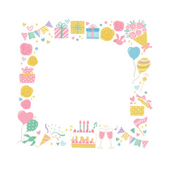 かわいいパーティーグッズのイラストのフレーム　誕生日・記念日・イベント