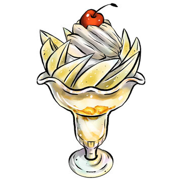 recommend clip art: Delicious Ice Cream Sundae Painting, Watercolor illustration of ice cream,Parfait illustration.