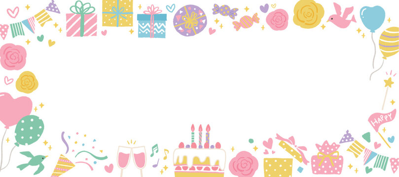 かわいいパーティーグッズのイラストのフレーム　誕生日・記念日・イベント