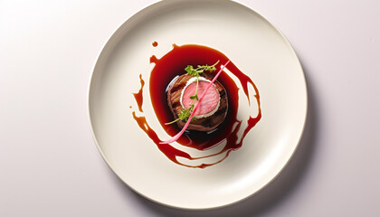 Gourmet plate with dessert, fresh chocolate and strawberry generated by AI