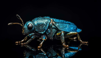Naklejka premium Small weevil on leaf, studio shot, extreme close up generated by AI