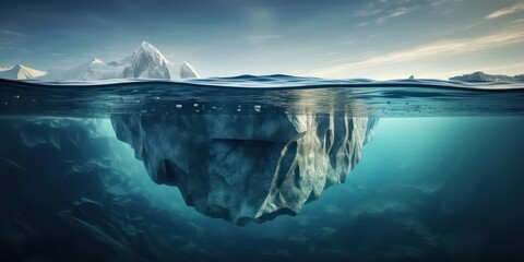 An iceberg beneath the water's surface serves as a symbol of the risks associated with global warming - Powered by Adobe