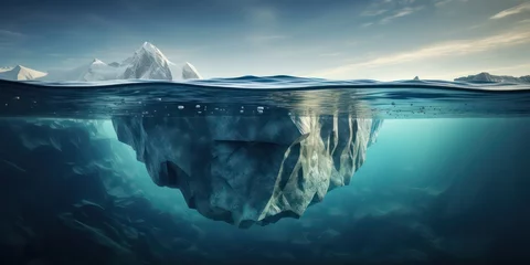Fotobehang An iceberg beneath the water's surface serves as a symbol of the risks associated with global warming © Nattadesh