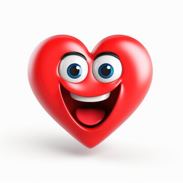 Cartoon style red heart emoji isolated white background