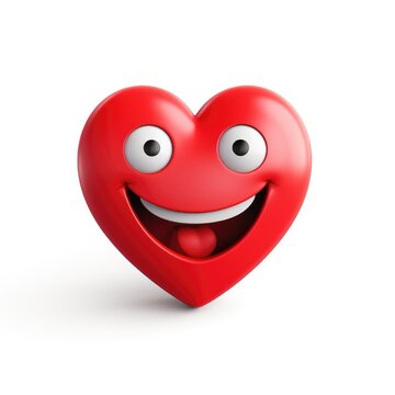 Cartoon style red heart emoji isolated white background