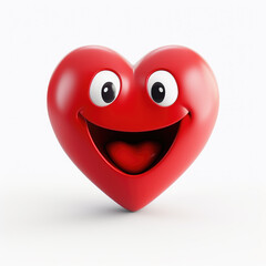 Cartoon smiling red heart emoji isolated on white background