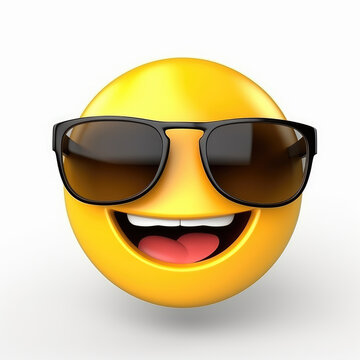 Smiling emoji with sunglasses isolated on white background