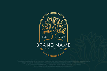 Tree vector icon logo design . Nature tree with thin lines . Vector illustration