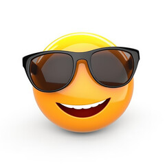 Smiling emoji with sunglasses isolated on white background - obrazy, fototapety, plakaty