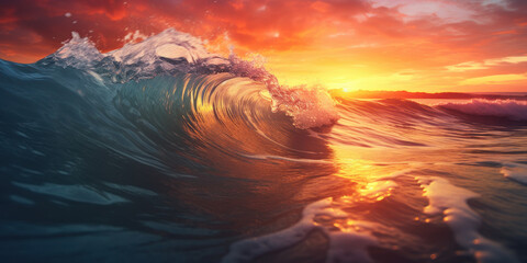 Ocean Waves on the beach and sunset