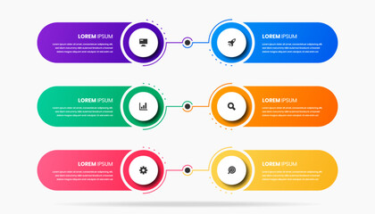 Vector Business Infographic Template with Abstract Design, Icon and 6 Options. Suitable for Process Diagram, Presentations, Workflow Layout, Banner, Flow Chart, Infographic.