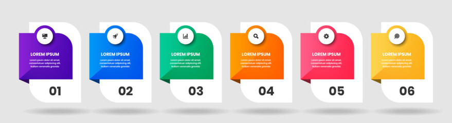 Vector Business Infographic Template with Abstract Design, Icon and 6 Numbers. Suitable for Process Diagram, Presentations, Workflow Layout, Banner, Flow Chart, Infographic.