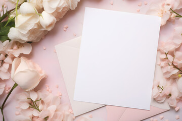 blank feminine minimalist style wedding stationary template mockup with flowers - obrazy, fototapety, plakaty