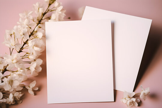 blank feminine minimalist style wedding stationary template mockup with flowers