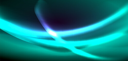 Dynamic waves in ethereal glow of neon lights. Concept merges fluidity of motion with vibrant allure of neon, crafting entrancing backdrop that embodies both vitality and futuristic sophistication