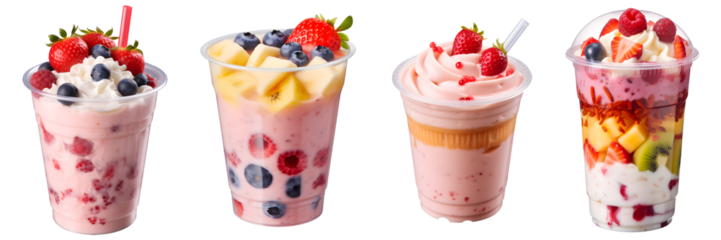 fruit smoothie set isolated on transparent background - Design element PNG cutout collection
