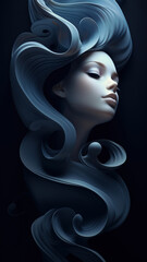 Creative female portrait with a hairs as abstract flowing geometry