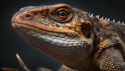 Fototapeta premium Endangered gecko in tropical Africa, spotted with multi colored scales generated by AI