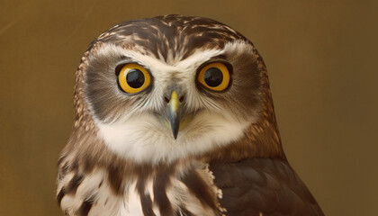 Fototapeta premium Yellow eyed bird of prey staring with wisdom in close up portrait generated by AI