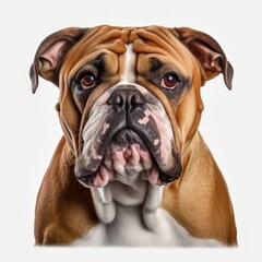 Obraz premium Close-up of a bulldog against a white background.