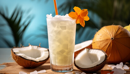 Refreshing coconut cocktail, a taste of tropical paradise generated by AI