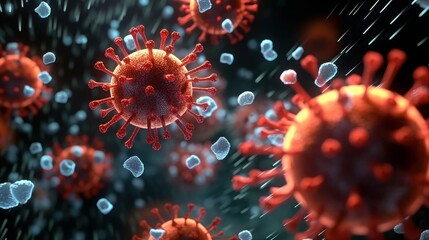 Viruses cells Background. Viral disease epidemic, Microscopic respiratory influenza virus cells. Coronavirus flu infection - obrazy, fototapety, plakaty