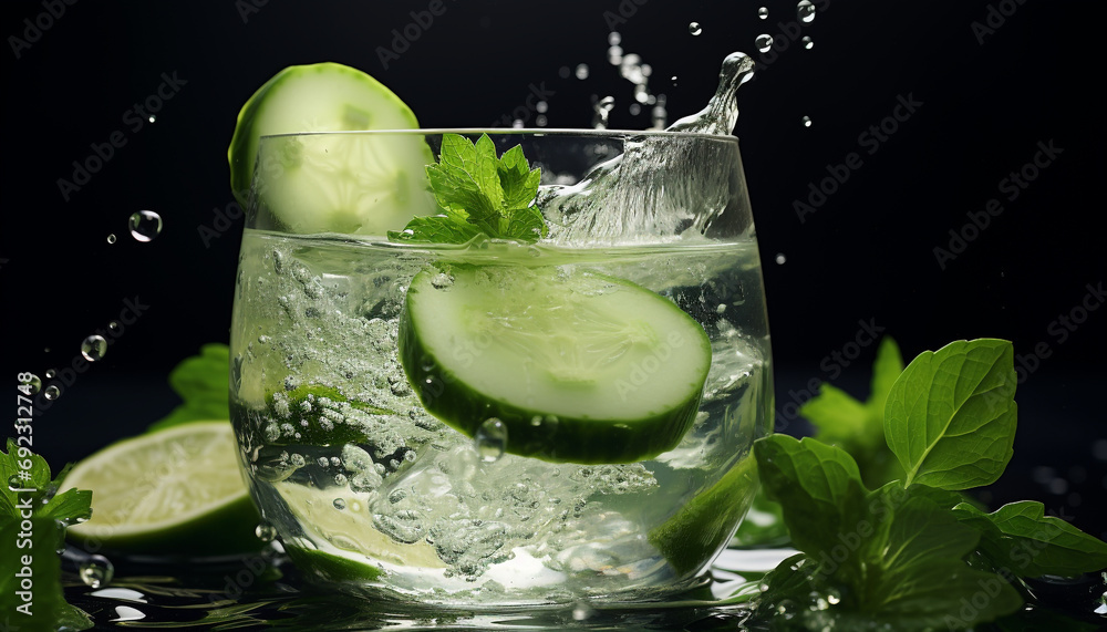 Canvas Prints refreshing cocktail with lime, mint, and cucumber slice generated by ai