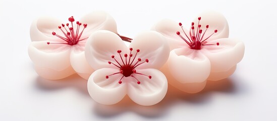 Traditional Japanese sweet shaped like a plum flower, made from beans.