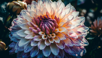 Vibrant pink and purple dahlia blossom in nature bouquet generated by AI