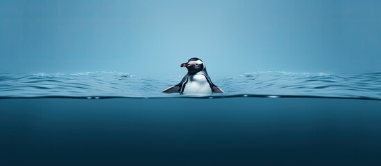 A penguin was in the zoo's water tank. - obrazy, fototapety, plakaty