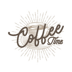 vector illustration of a hand drawn cup of coffee with writing