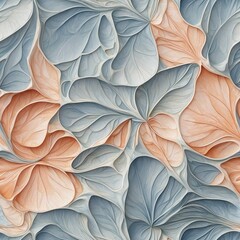 Abstract seamless pattern or blue-peach background with 3d embossed stylized ornament. Generative AI