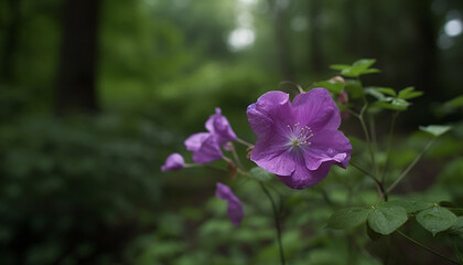 Fototapeta premium Vibrant hydrangea blossom in wild meadow, surrounded by lush greenery generated by AI