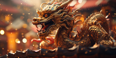 A dynamic, detailed illustration of a red dragon with a commanding presence. Perfect for fantasy-themed designs, children's books, gaming graphics, and mythical-themed merchandise. - obrazy, fototapety, plakaty