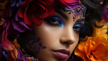 Beautiful woman with multi colored hair looking at camera generated by AI