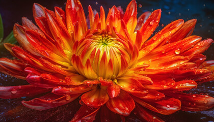 Vibrant gerbera daisy, wet with dew, in formal garden beauty generated by AI