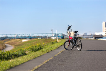 Obraz premium 江戸川河川敷のサイクリングロード（千葉県市川市田尻）