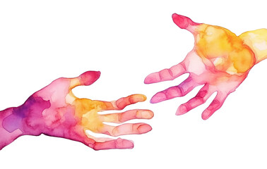 Vibrant Watercolor Art of Helping Hand and Painting of Hands United Concept. A Creative Illustration Symbolizing Unity, Support, Collaboration in Diverse, Human Connection, and Global Communities.