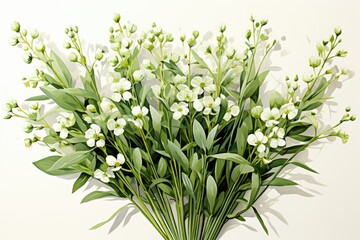 Fototapeta premium Babys breath bunches illustration. Sage green color. No background