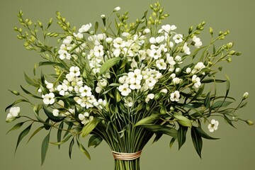 Babys breath bunches illustration. Sage green color. No background