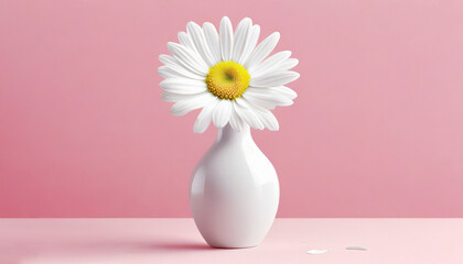 Daisies in an elegant vase on a pink background