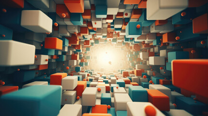 Fototapeta premium abstract 3D background with colored cubes of random sizes in one point perspective
