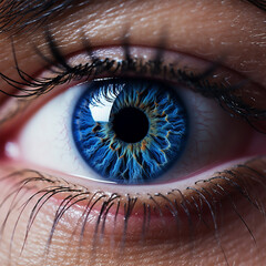 Blue Macro eye close up, ai technology
