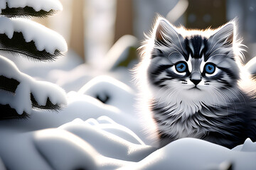 cat in snow,Generative AI, 생성형,인공지능 - Powered by Adobe